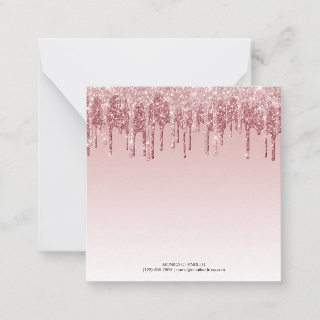 Pink Ombré Dripping Glitter Monogram  Card (Front)