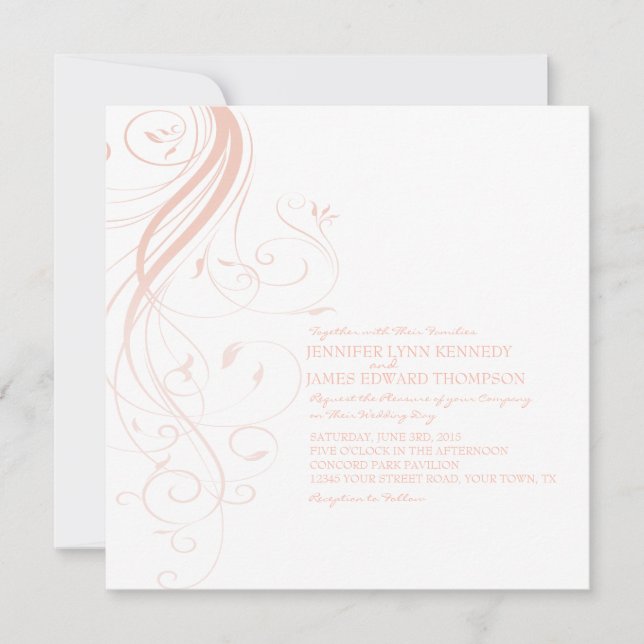 Pink Ombre Flourish Wedding Invitation (Front)