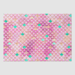 Pink Ombre Foil & Gold Glitter Mermaid Scales Tissue Paper