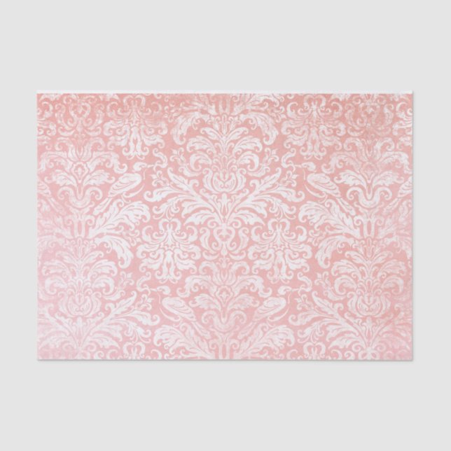  Pink Ombre Gently Distressed Damask Pattern Tissue Paper (Front)