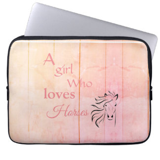 Pink Ombré Girl Who Loves Horses Script Girly Laptop Sleeve