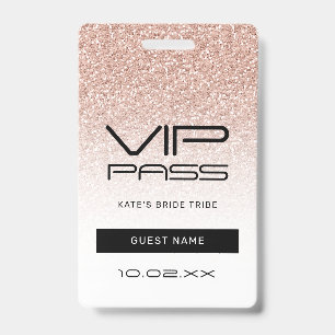 Pink Ombre Glitter Bachelorette VIP Pass Lanyard ID Badge
