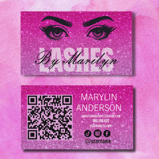 Pink Ombre Glitter Lash Technician Scann QR Code Business Card