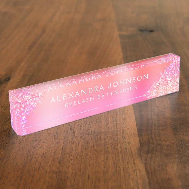 Pink Ombre Glitter Sparkle Eyelash Extensions Nameplate (Side)