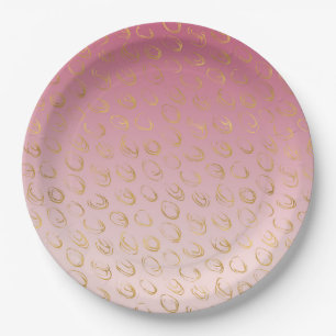 Pink Ombre Gold Chic Circles Paper Plate