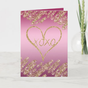 Pink Ombre Gold Glitter Heart Card