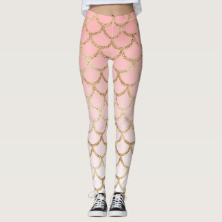 Pink Ombre Gold Glitter Mermaid Scales Leggings