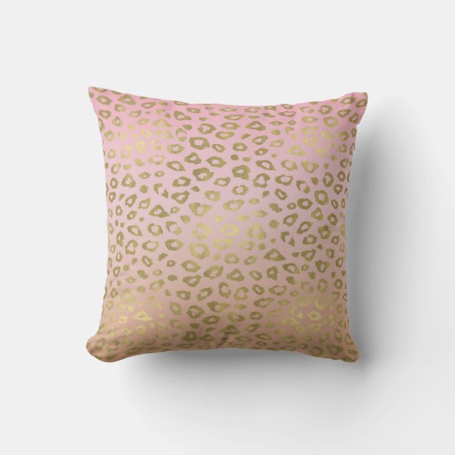 Pink Ombre Gold Leopard Print Cushion (Front)