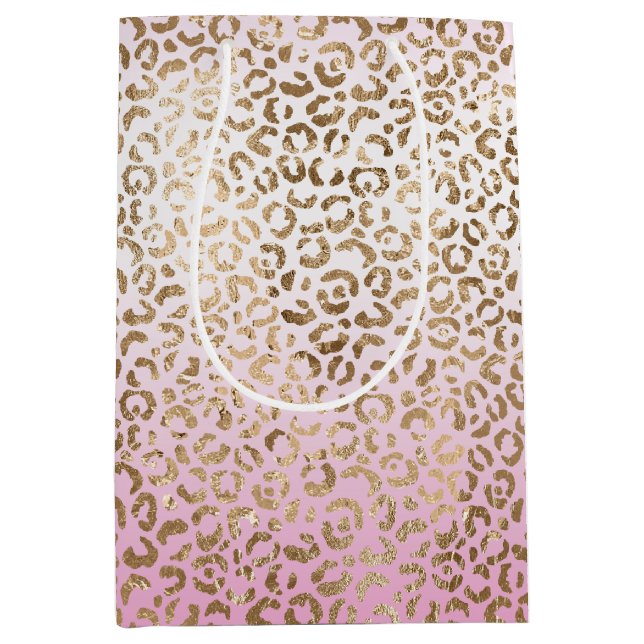 Pink Ombre Gold Leopard Print      Medium Gift Bag (Front)
