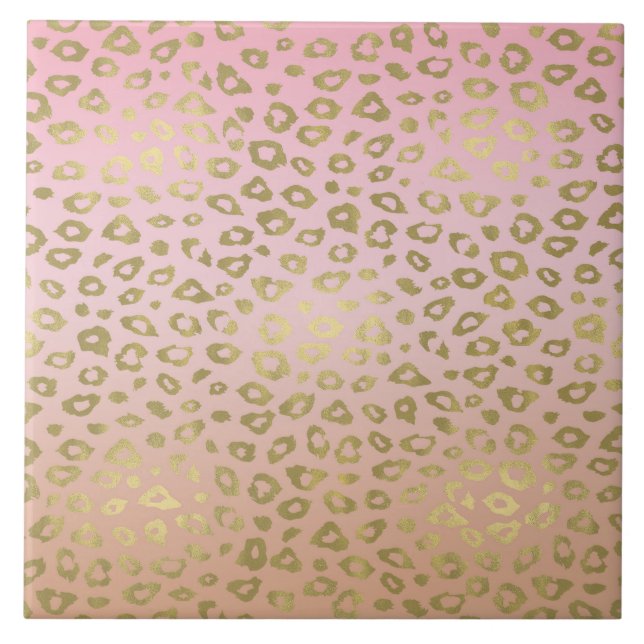 Pink Ombre Gold Leopard Print Tile (Front)