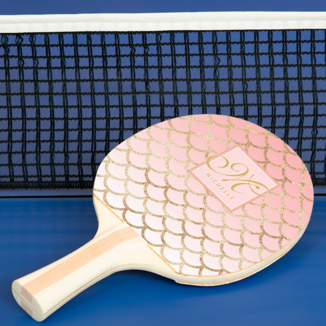 Pink Ombre & Gold Mermaid Pattern - Monogrammed Ping Pong Paddle (Insitu)