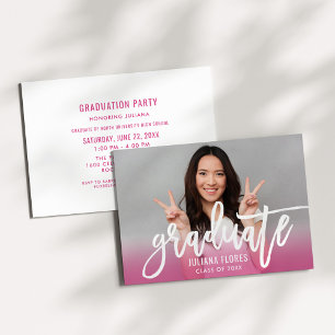 Pink Ombre Graduate Brush Photo Graduation Party Invitation
