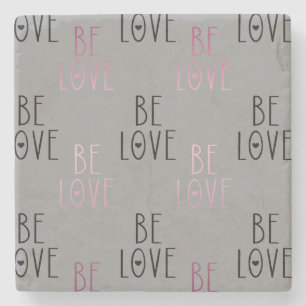 Pink Ombre Grey Be Love Heart Stone Coaster