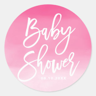 Pink Ombre Hand Lettered Custom Baby Shower Classic Round Sticker