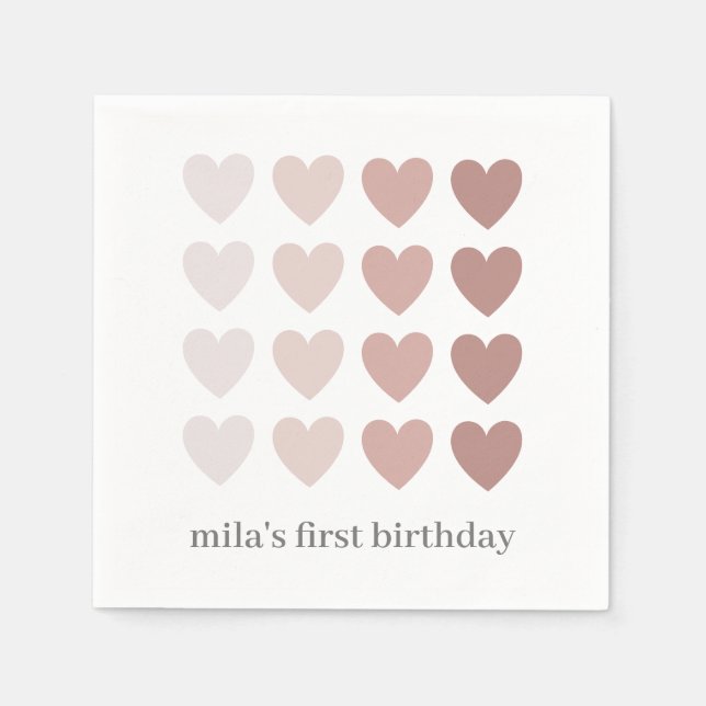 Pink Ombre Hearts Napkin (Front)