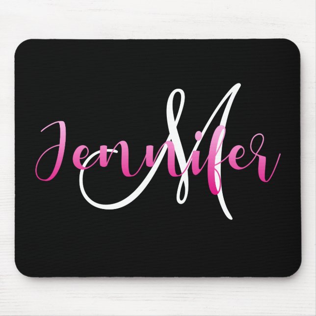 Pink Ombre Jennifer with Customisable Monogram Mouse Pad (Front)