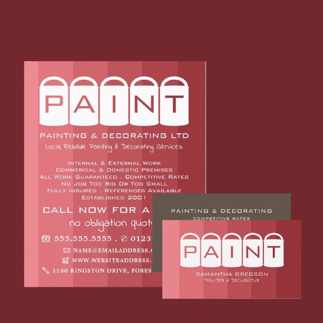 Pink Ombre, Paint Buckets, Painter & Decorator Business Card (Creator Uploaded)