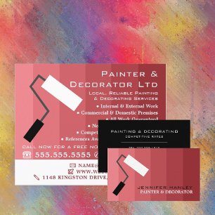 Pink Ombre & Paint Roller, Painter & Decorator Business Card
