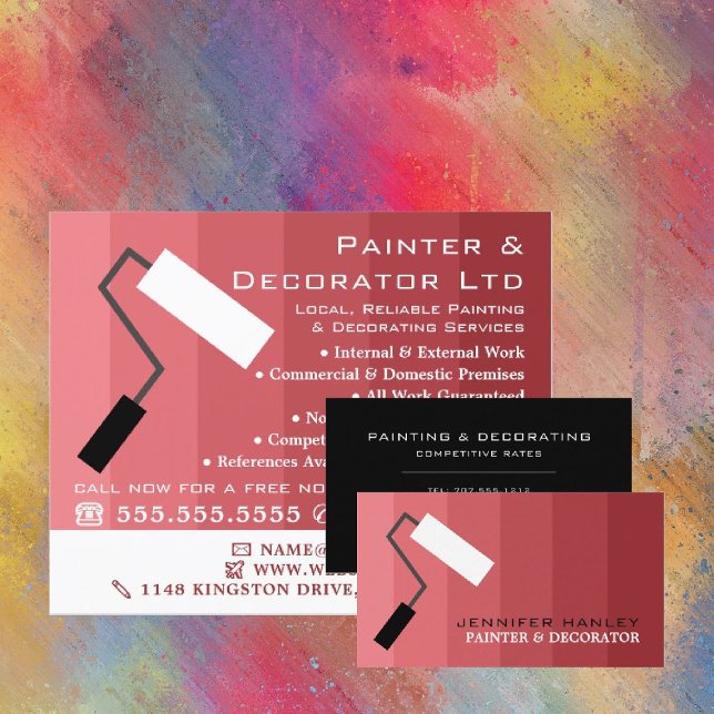 Pink Ombre & Paint Roller, Painter & Decorator Business Card (Creator Uploaded)