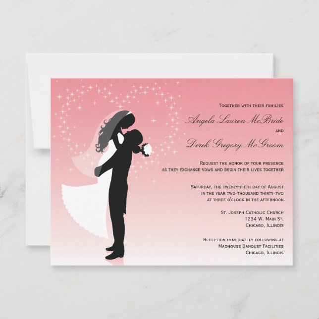 Pink Ombre Silhouette Formal Wedding Invite (Front)