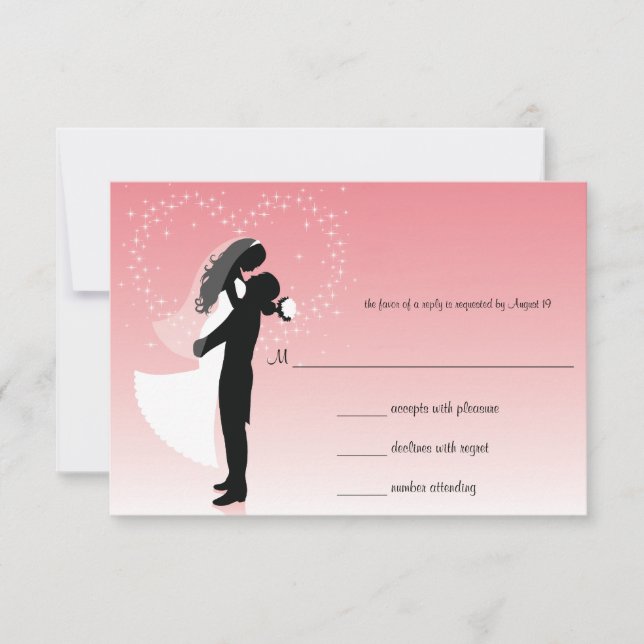 Pink Ombre Silhouette Wedding Response Card (Front)