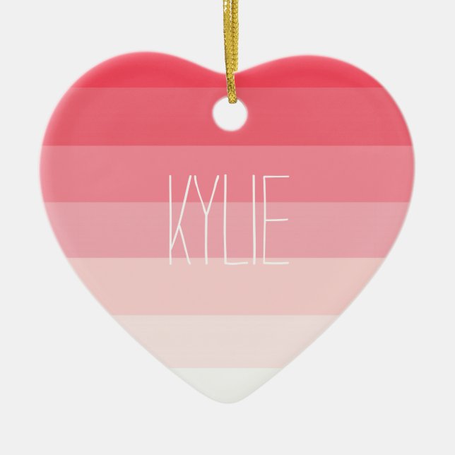 Pink Ombre Stripes Ceramic Tree Decoration (Front)