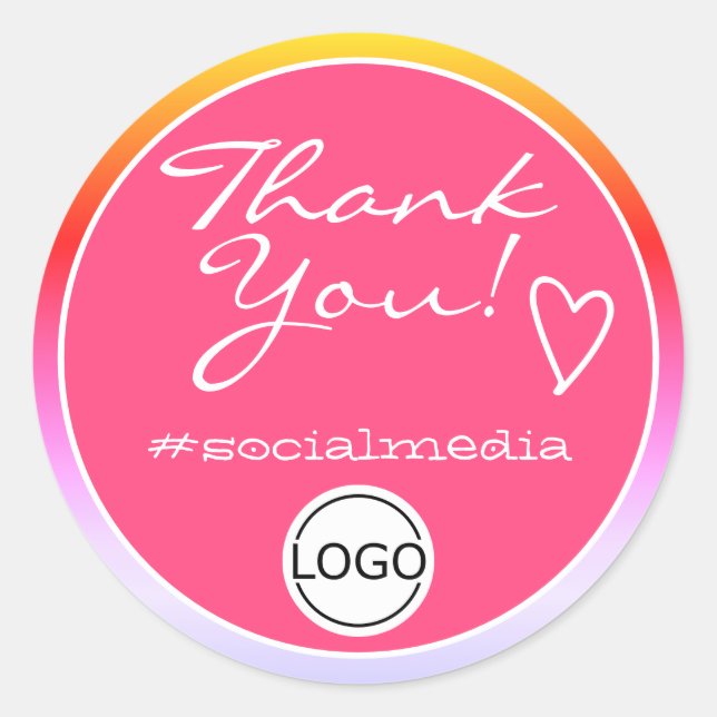 Pink Ombre Thank You Labels Circle Logo Template (Front)