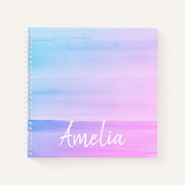 Pink Ombre Watercolor Personalised Notebook (Front)