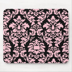 Pink On Black Damask Mousepad