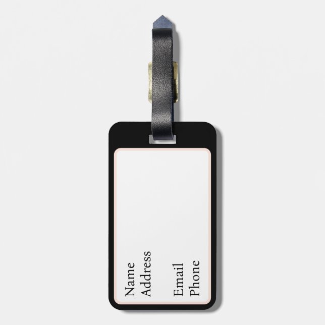 Pink on Black Design Luggage Tag (Back Vertical)