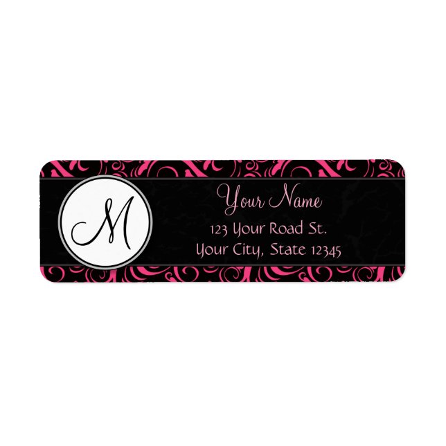 Pink on Black Floral Wisps, Stripes with Monogram (Front)