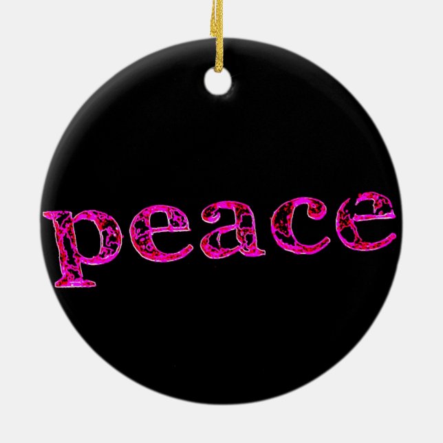 pink on black peace ceramic tree decoration (Back)