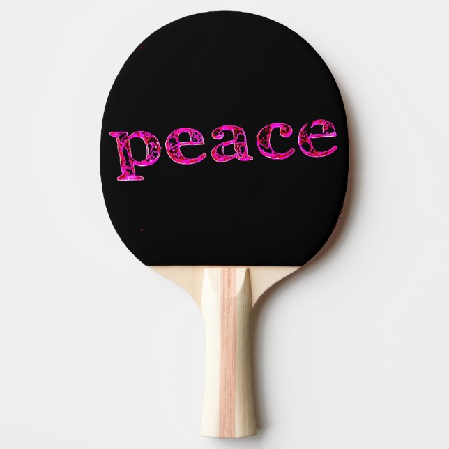 pink on black peace ping pong paddle (Front)