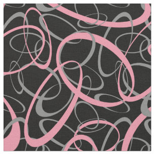 Pink on Black Retro Shapes Pattern Fabric