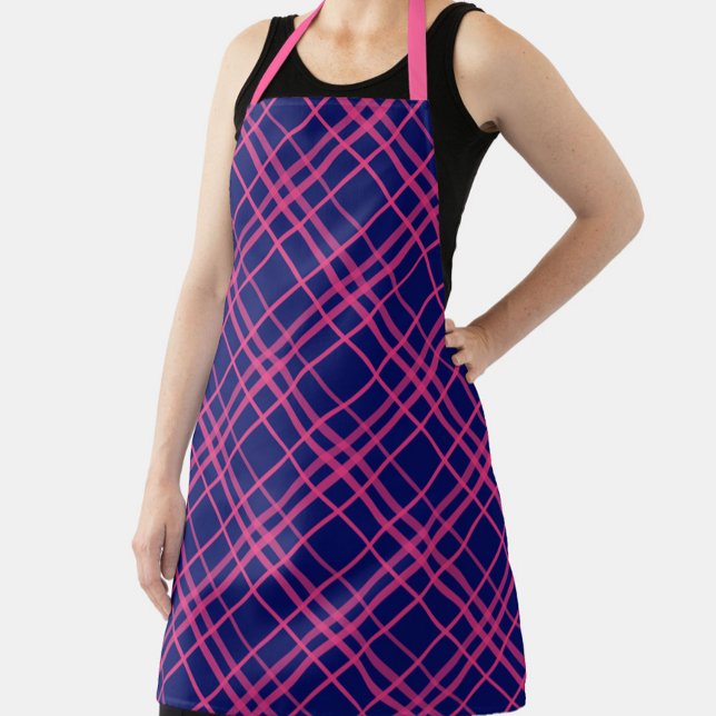 Pink On Blue Plaid Lines Design  Apron (Creator Uploaded)