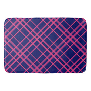 Pink On Blue Plaid Lines Design  Bath Mat