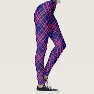 Pink On Blue Plaid Lines Design Leggings