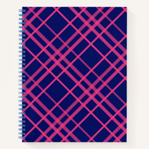 Pink On Blue Plaid Lines Design Notebook