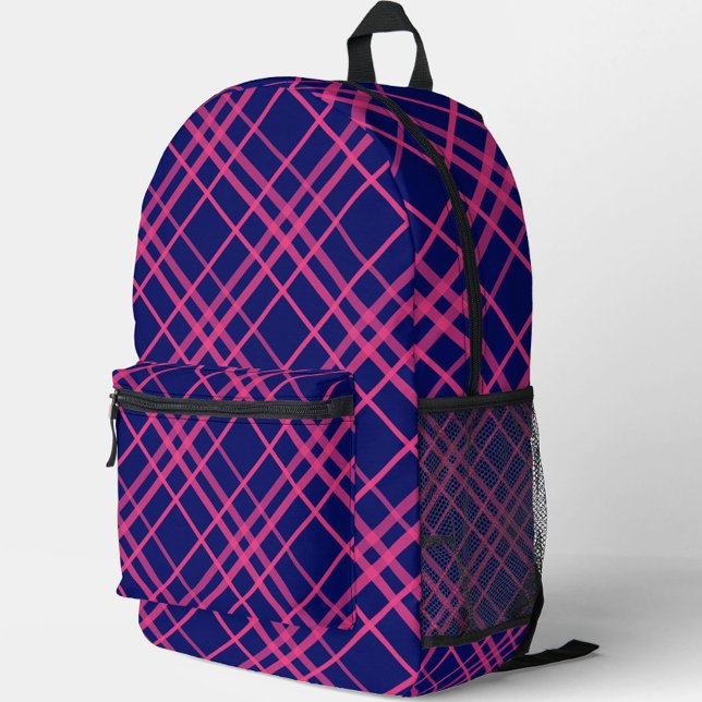 Pink On Blue Plaid Lines Design  Printed Backpack (Creator Uploaded)