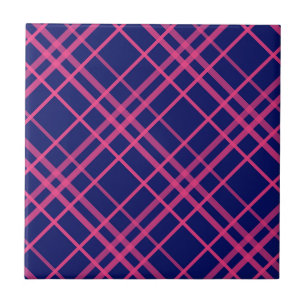 Pink On Blue Plaid Lines Design  Tile