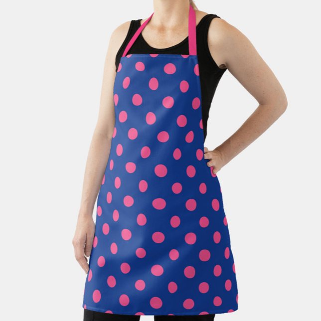 Pink On Blue Polka Dots Pattern Design Apron (Creator Uploaded)