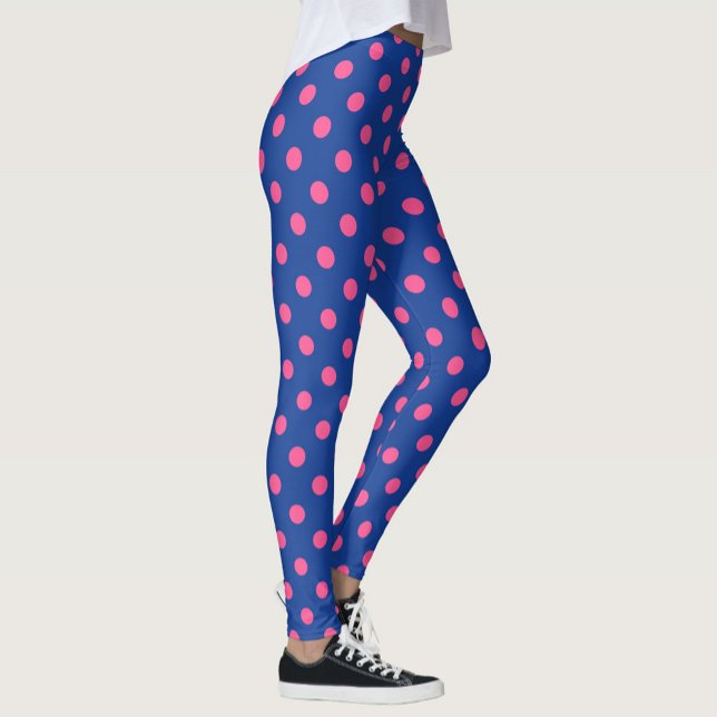Pink On Blue Polka Dots Pattern Design Leggings (Creator Uploaded)