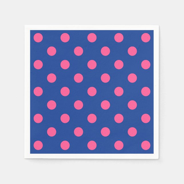 Pink On Blue Polka Dots Pattern Design Napkin (Front)