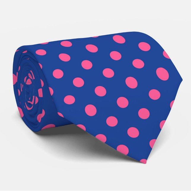 Pink On Blue Polka Dots Pattern Design Tie (Creator Uploaded)