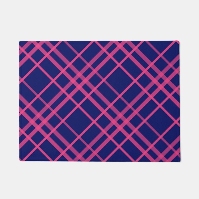 Pink On Blue Tartan Plaid Pattern Design  Doormat (Front)