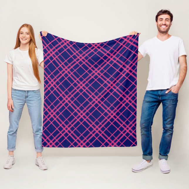 Pink On Blue Tartan Plaid Pattern Design  Fleece Blanket (Creator Uploaded)