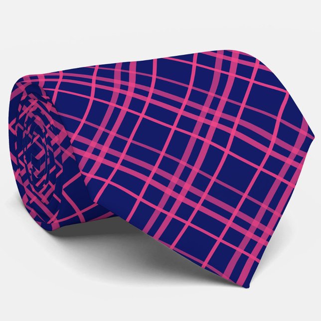 Pink On Blue Tartan Plaid Pattern Design  Tie (Creator Uploaded)