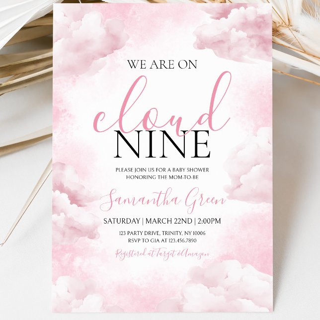 Pink On Cloud 9 Baby Shower Invitation (Creator Uploaded)