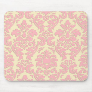 Pink On Cream Damask Mousepad