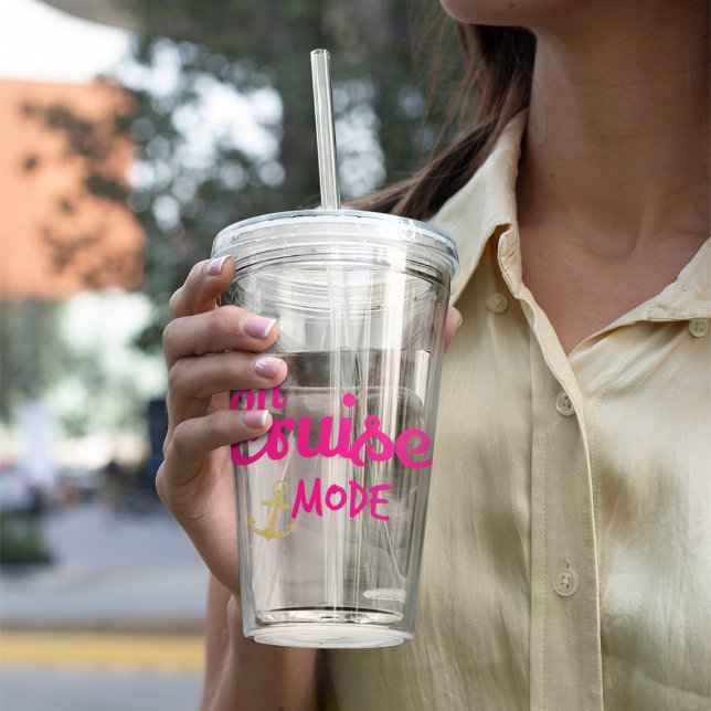 Pink On Cruise Mode with Gold Anchor Monogram Acrylic Tumbler (Creator Uploaded)
